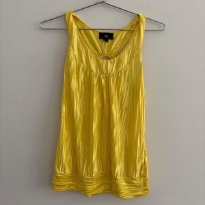 IZ Byer California Yellow Pleated Sleeveless Ring Back Blouse Top Size M